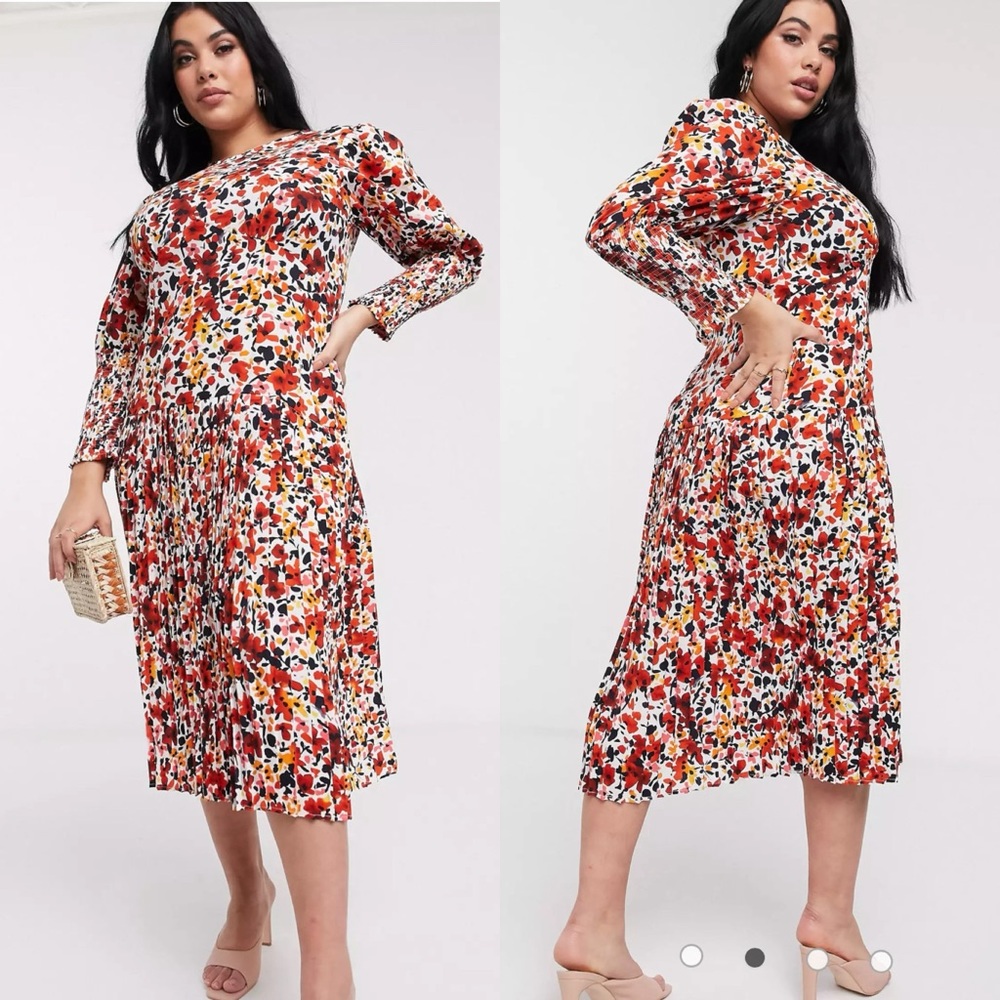 Never Fully Dressed Plus Long Sleeve Pleated Skirt Floral Dress US Size 20